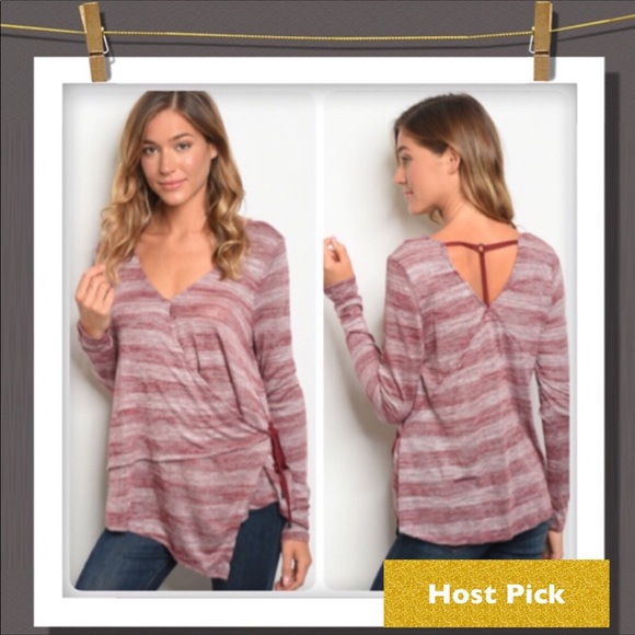 Burgundy Long Sleeve Wrap Top - Picture 11 of 11